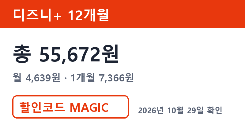 겜스고 디즈니플러스 가격 총 55,672원 겜스고 쿠폰 MAGIC